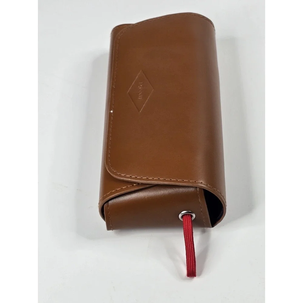 Fossil Leather Eyeglass Sunglass Case Magnetic Closure Brown Womens Travel Pouch